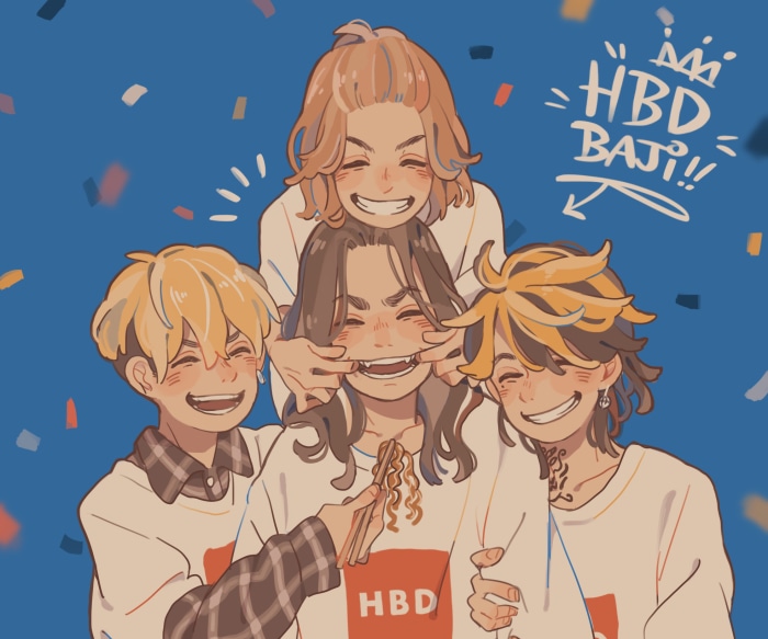 Tokyo Revengers characters celebrating Baji's birthday