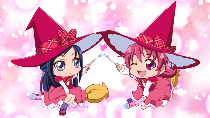 Chibi Magical Girls with Witch Hats and Wands