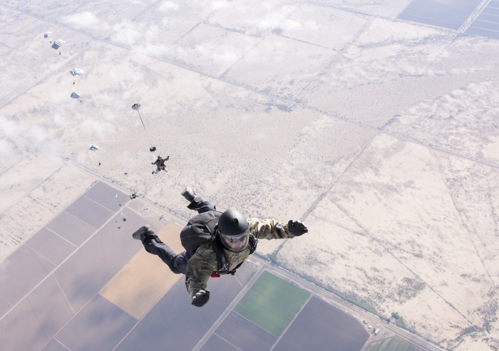 U.S. Sailors from EODGRU 1 & 2 during military free-fall training