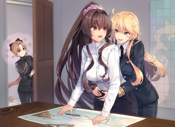 Iowa and Yamato from Kantai Collection in an office