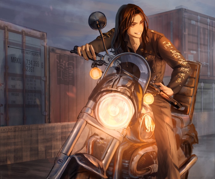 Keisuke Baji from Tokyo Revengers on a motorcycle