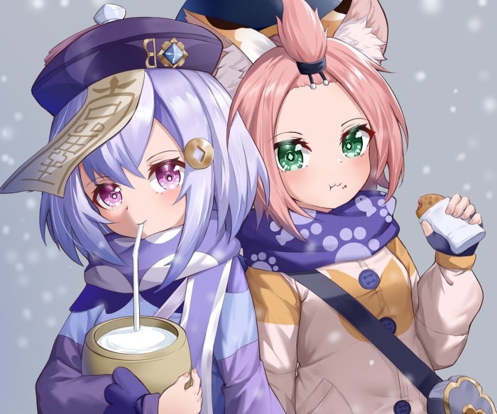 Qiqi and Diona from Genshin Impact in winter