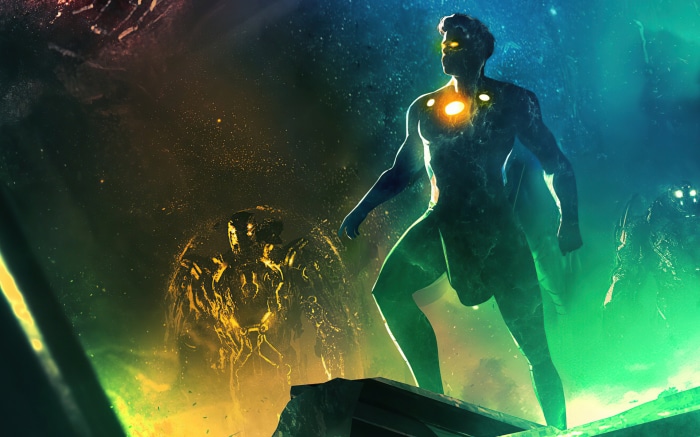 Ikaris from Eternals in a cosmic setting