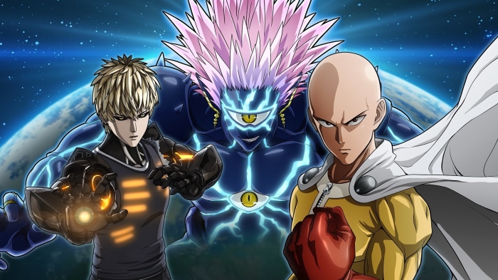 One-Punch Man Characters Saitama, Genos, and Boros
