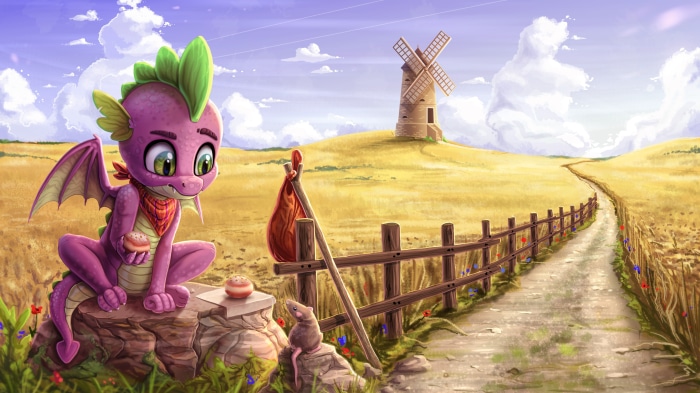 Spike the Dragon from My Little Pony with a Windmill