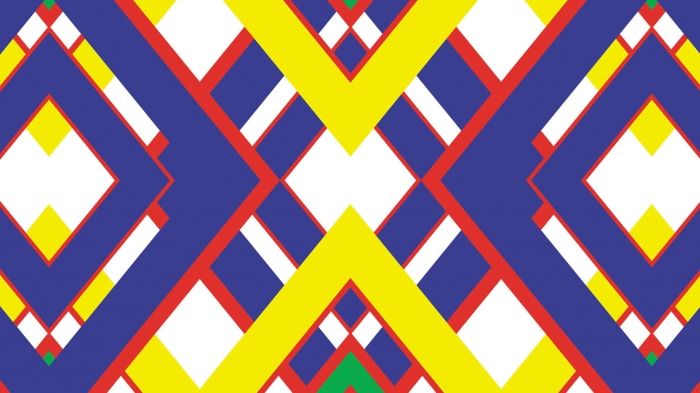 Abstract geometric pattern with blue, yellow, and red shapes