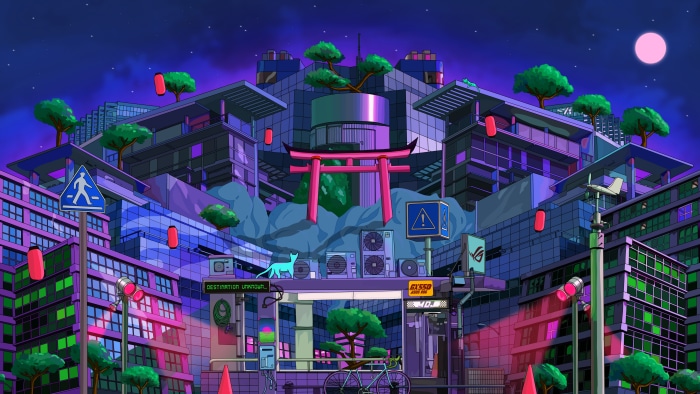 Asus ROG 4K Cyberpunk City with Torii Gate