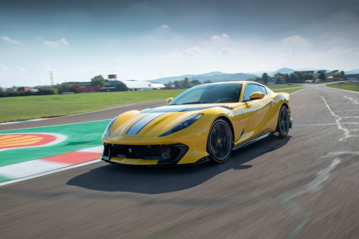 Yellow Ferrari 812 Competizione on a Racetrack 4K