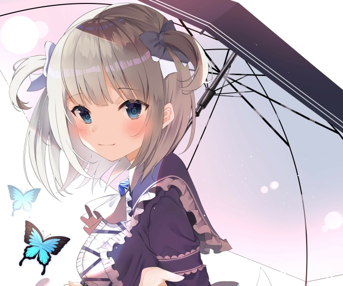 Anime girl with umbrella and butterflies