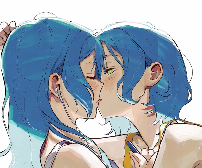Sayo and Hina Hikawa kissing from BanG Dream! Girls Band Party!