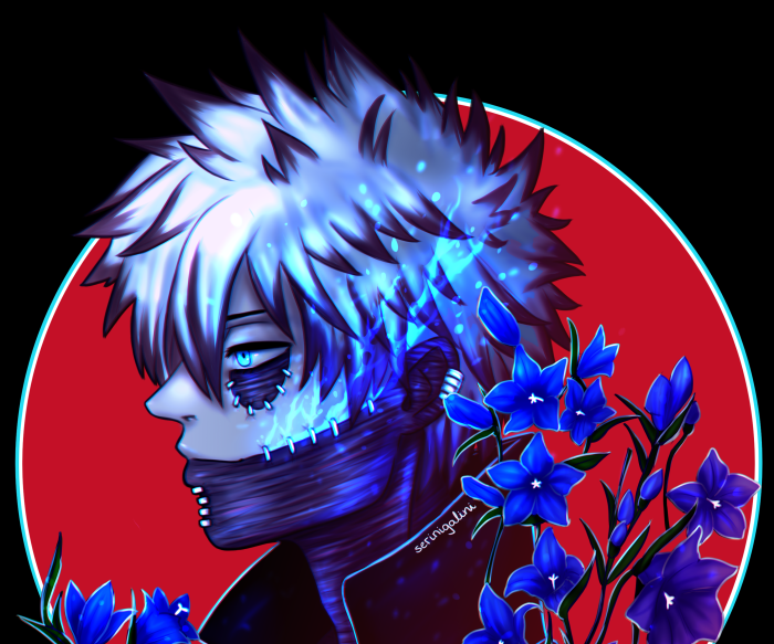 Dabi from My Hero Academia with blue flowers