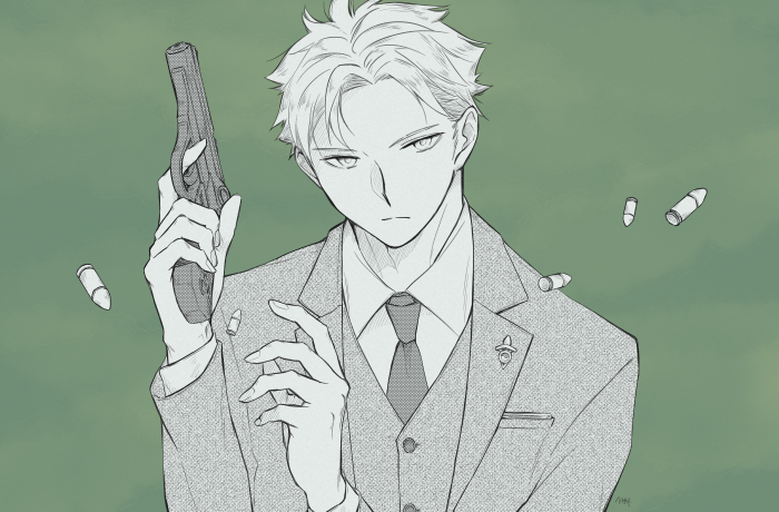 Loid Forger from Spy X Family holding a gun