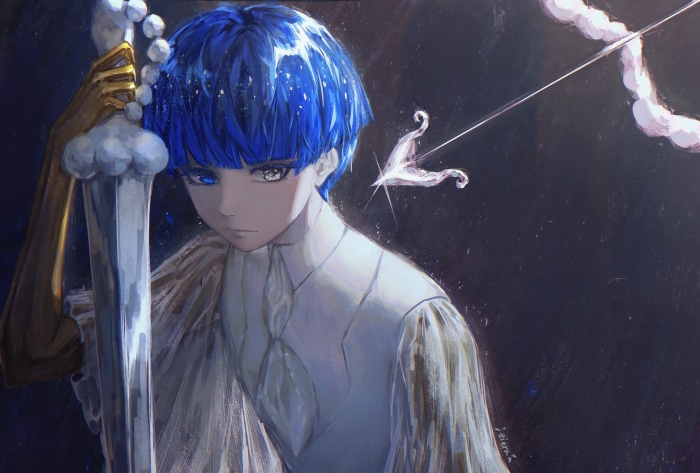 Phosphophyllite from Houseki no Kuni with sword