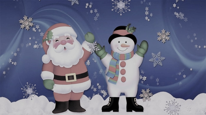 Santa Claus and Snowman with Snowflakes