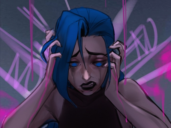 Jinx from League of Legends in distress