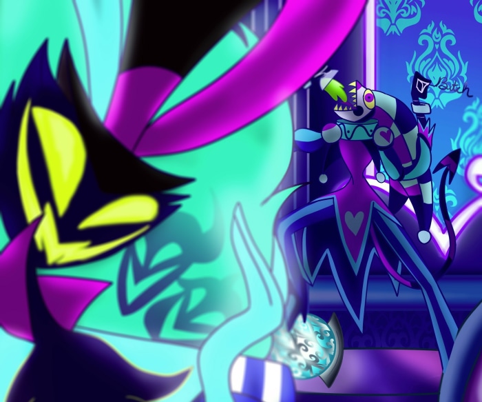 Fizzarolli and Asmodeus from Helluva Boss