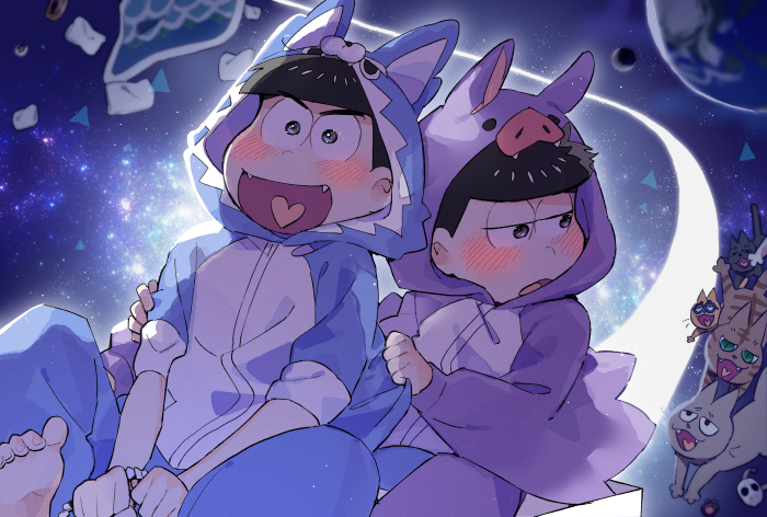 Karamatsu and Ichimatsu from Osomatsu-san in space