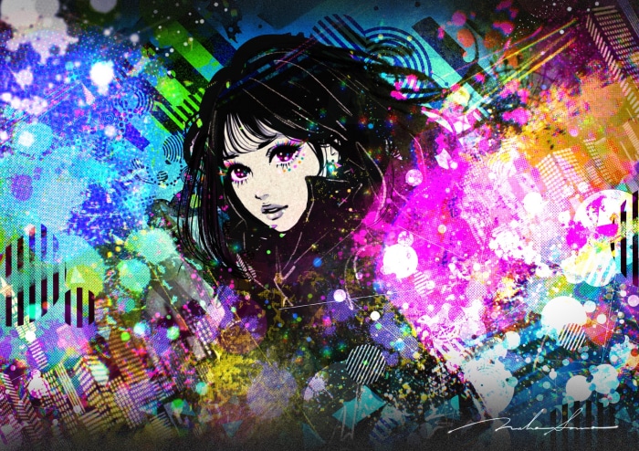 Girl with colorful abstract background