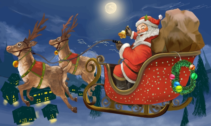 Christmas 4K: Santa in Sleigh with Reindeer