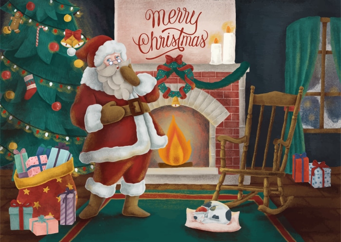 Merry Christmas Santa by Fireplace