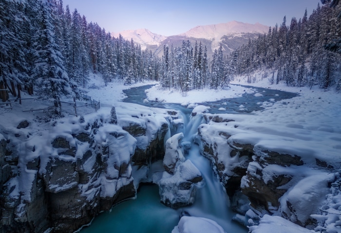 Winter Waterfall and River in Canada