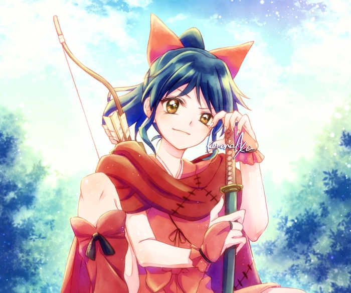 Moroha from Yashahime: Princess Half-Demon with bow and sword
