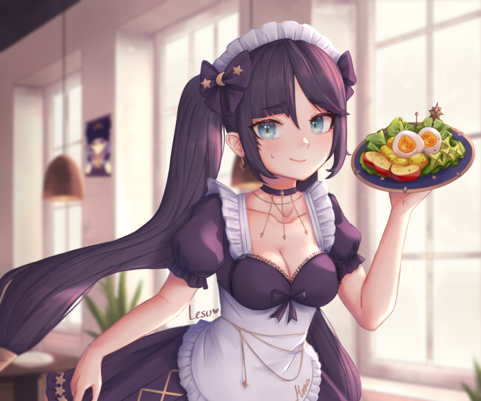 Mona from Genshin Impact serving food