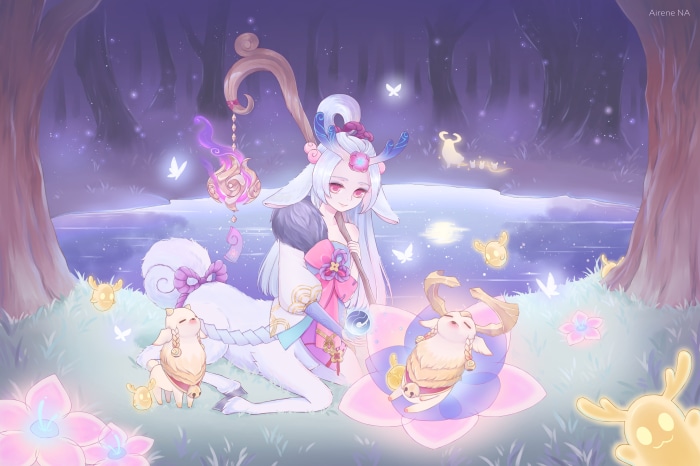 Lillia from League of Legends in a magical forest