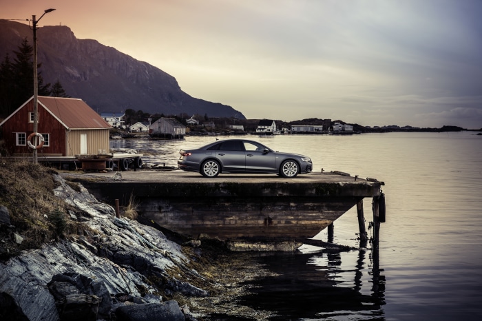 Audi A8 quattro S line on a dock