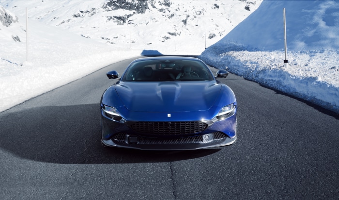 Novitec Ferrari Roma (F169) on a snowy mountain road