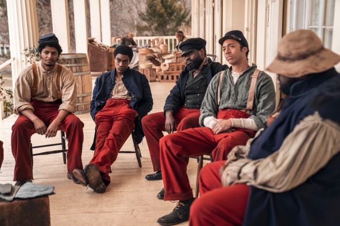 Men in Civil War Uniforms on a Porch