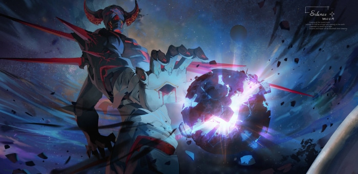 Fantasy Demon Holding a Shattering Planet