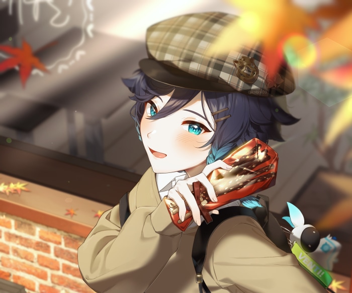 Venti from Genshin Impact holding snacks