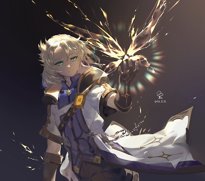 Albedo from Genshin Impact with glowing butterfly
