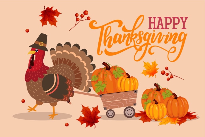Happy Thanksgiving Turkey and Pumpkins