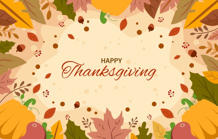 Happy Thanksgiving Autumn Leaves and Pumpkins