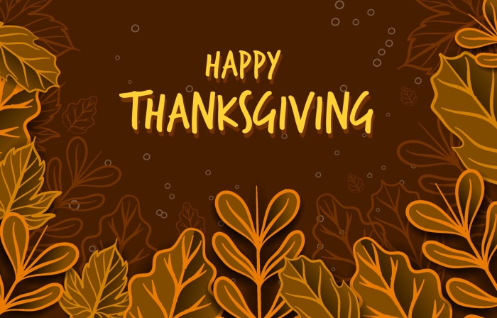 Happy Thanksgiving text with autumn leaves