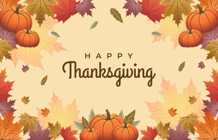 Happy Thanksgiving Autumn Leaves and Pumpkins