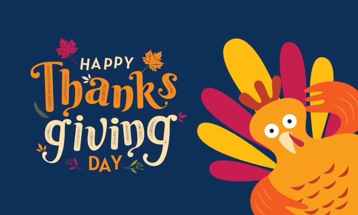 Happy Thanksgiving Day with a cartoon turkey