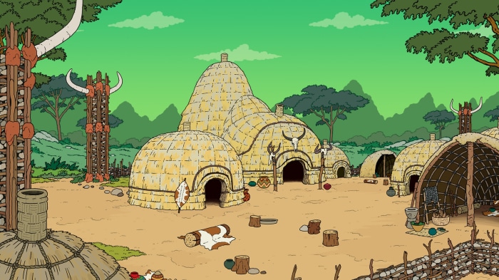 Curious Expedition 2 village with huts and totems
