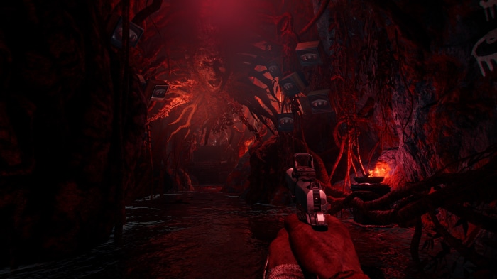 Horror game scene with gun