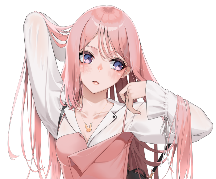Anime girl with pink hair and blue eyes