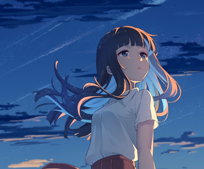 Girl looking up at the night sky