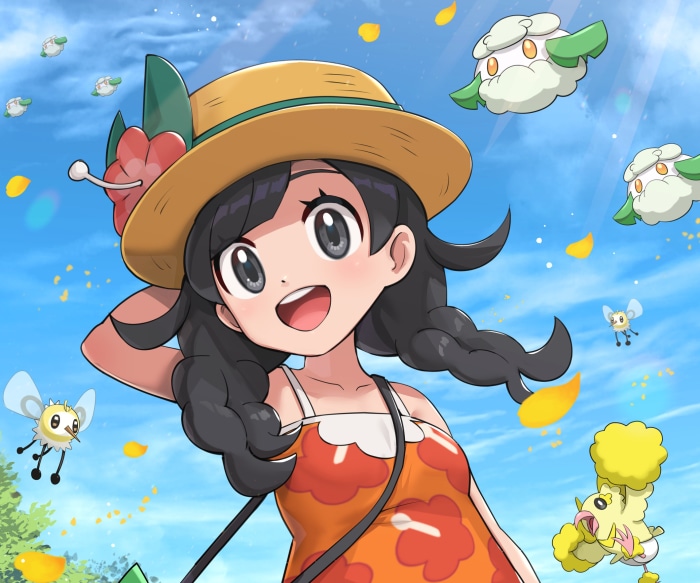 Selene from Pokémon with Cottonee and Cutiefly