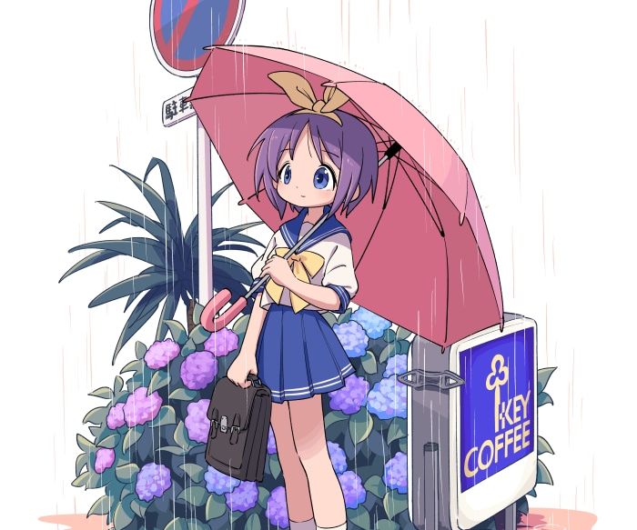 Tsukasa Hiiragi from Lucky Star in the rain