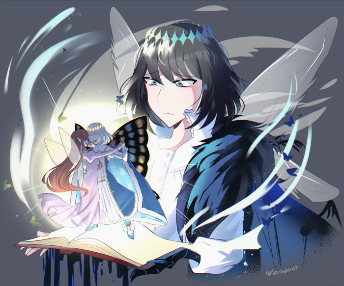 Oberon from Fate/Grand Order with two fairies