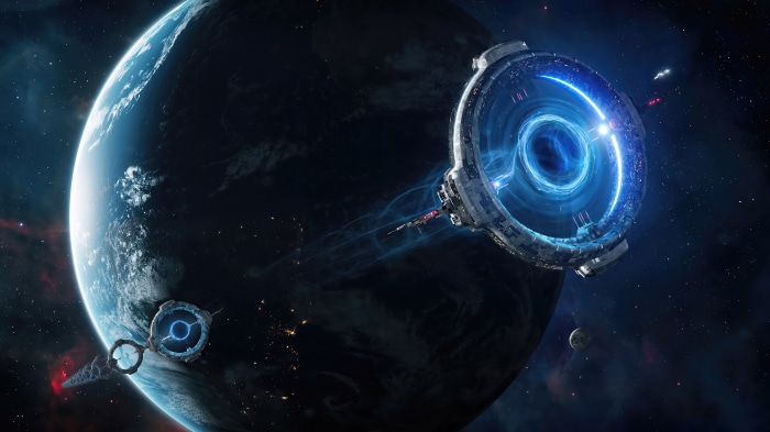 Sci-Fi Space Station Orbiting Planet 4K