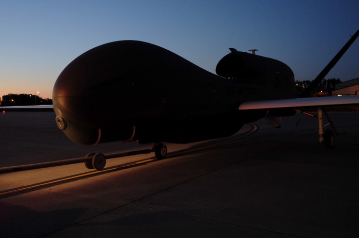 RQ-4 Global Hawk unmanned aircraft on flight line