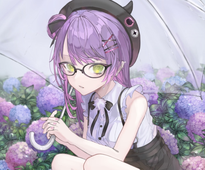 Tokoyami Towa from Hololive under an umbrella