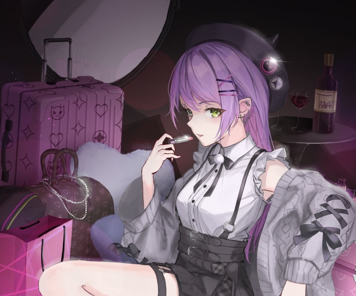 Tokoyami Towa from Hololive applying lipstick